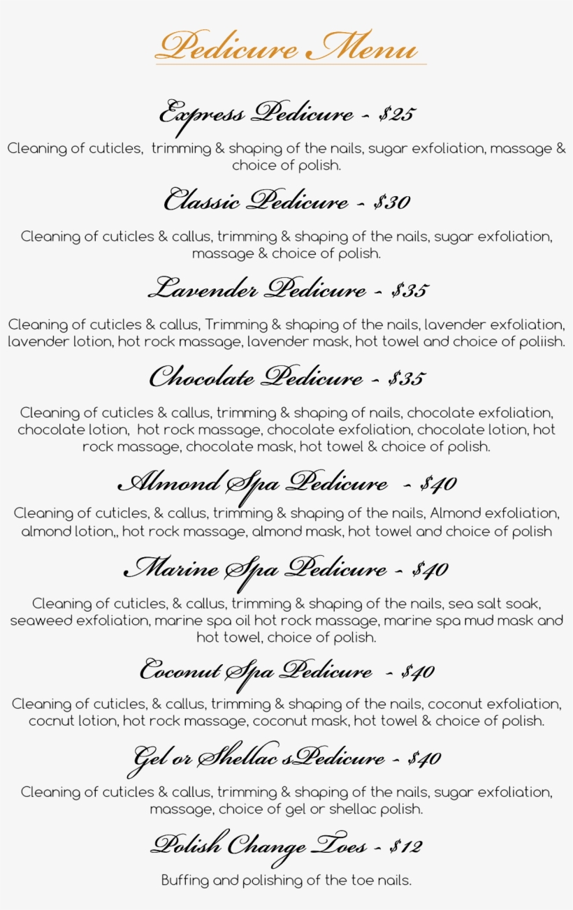 Pedicure Menu Express Pedicure - Document, transparent png download