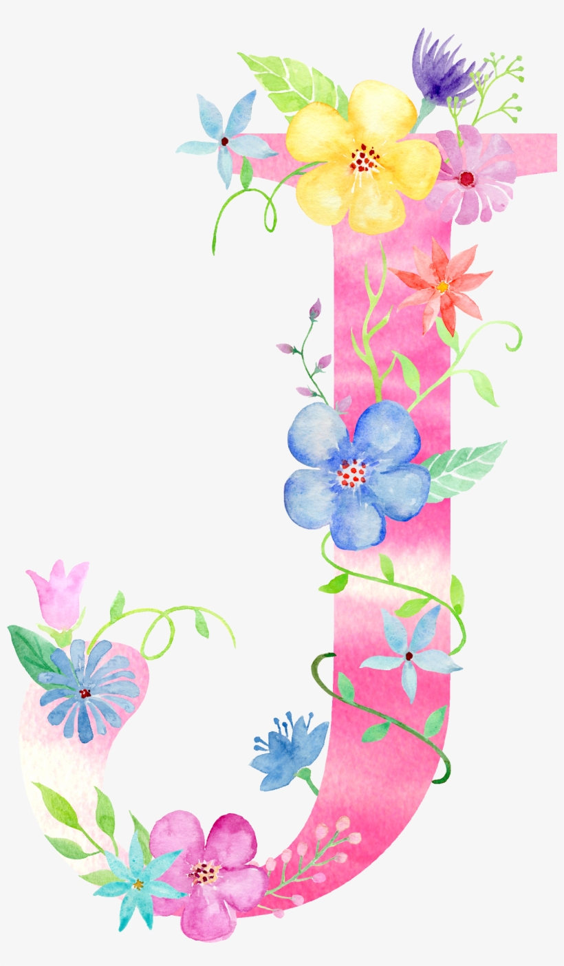 J Watercolor Lettering, Watercolour, Alpha Letter, - Letra J De Flores Png, transparent png download