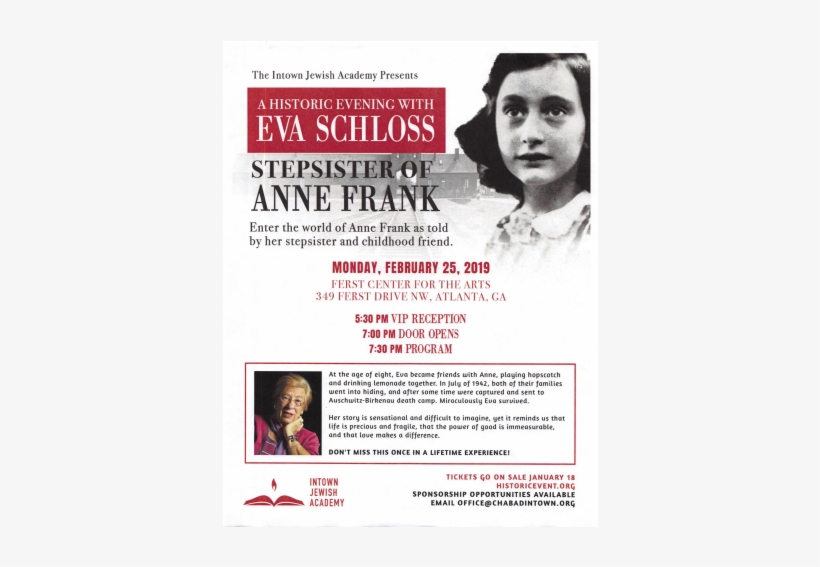 Eva Schloss Event Flyer - Diary Of Anne Frank, transparent png download