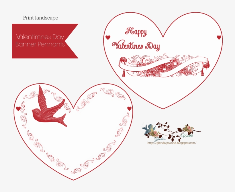 Free Banner Pennants For Valentines Day - Heart, transparent png download
