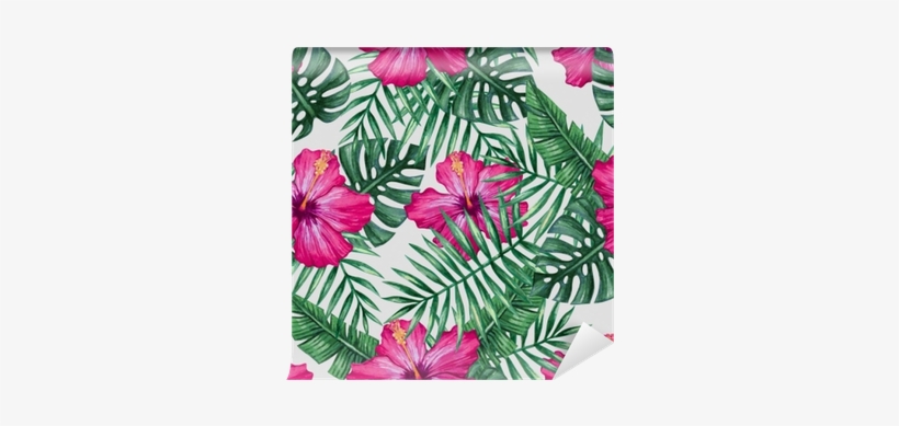 Watercolor Orchid Flower And Palm Leaves Seamless Pattern - Suabo Polyester Waterproof Fabric Shower Curtain Decorative, transparent png download