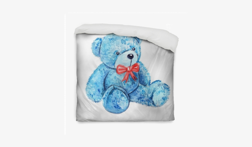 Cute Cartoon Watercolor Plush Toy Blue Bear Illustration - Watercolor Painting, transparent png download