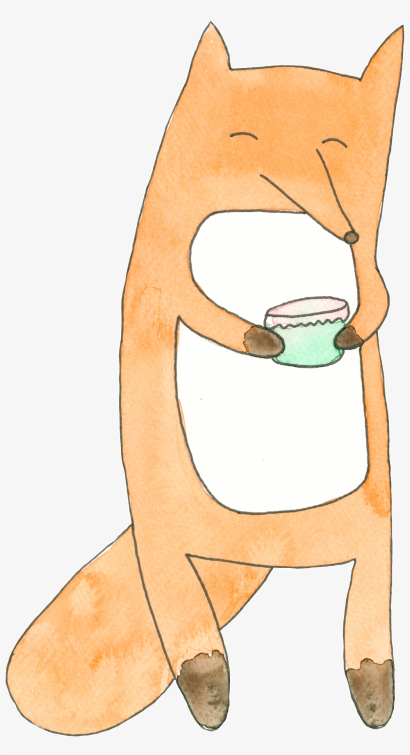 Fox Cartoon Holding A Jar Of Transparent - Watercolor Painting, transparent png download