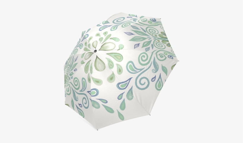 Blue And Green Watercolor Design Foldable Umbrella - Umbrella, transparent png download