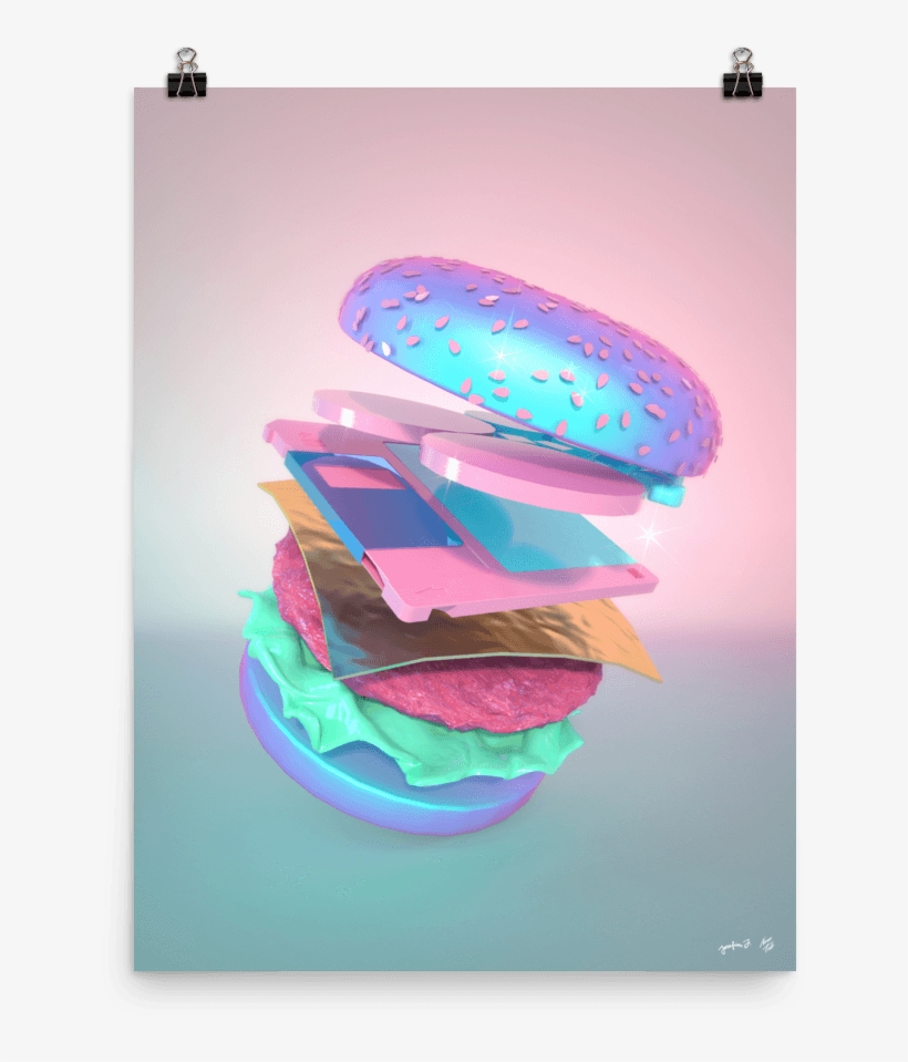 "burger With Floppy Disk" Art Print By Pastelae - Vaporwave Burger, transparent png download