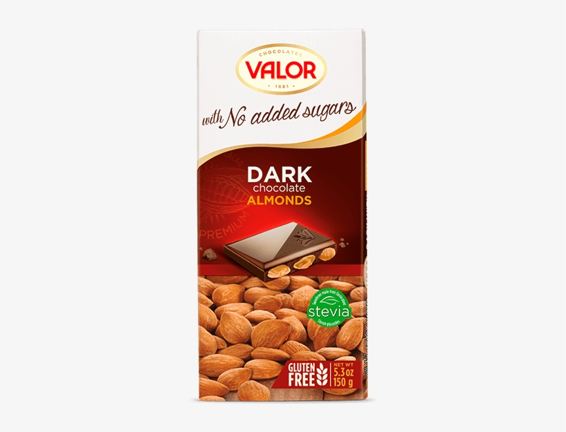Dark Chocolate With Almonds No Sugar Added 150 G - Chocolate Valor Con Almendras Sin Azucar, transparent png download