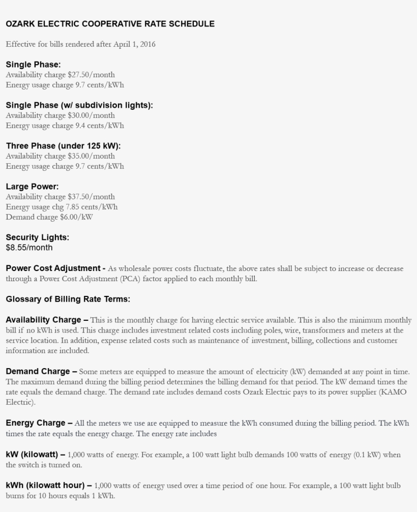 Ozark Electric Cooperative Rate Schedule Effective - Examen Ccna, transparent png download