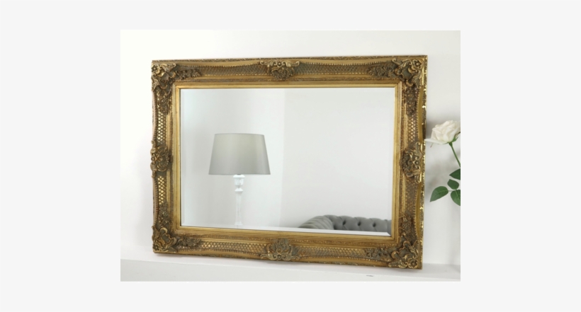 Gold Ornate Rectangular Mirror 44" X 32" - Gold Framed Mirror, transparent png download
