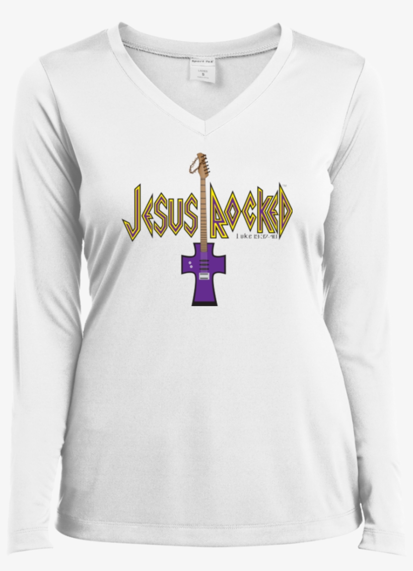 Jesus Rocked Gals Long Sleeve Performance V Neck - T-shirt, transparent png download
