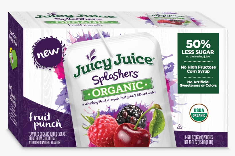 Juicy Juice Splashers Organic, Fruit Punch, 6 Fl Oz, - Juicy Juice Splashers Organic, transparent png download