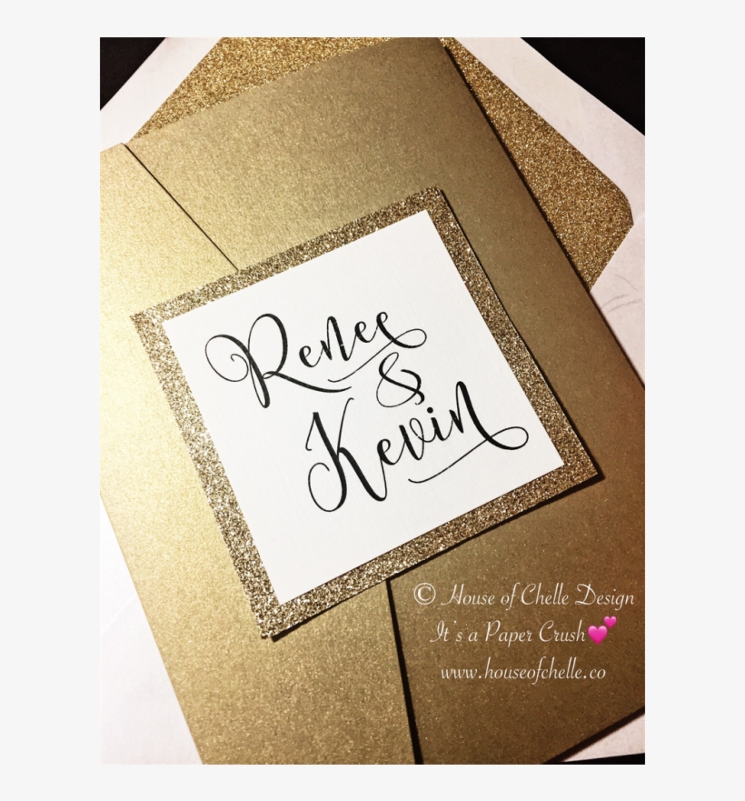 Gold And Gold Glitter Wedding Invitation, Modern Wedding - Calligraphy, transparent png download