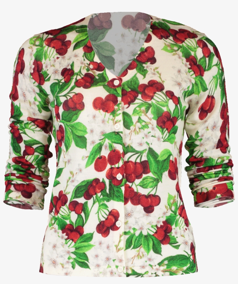 Red Cherry Blossom Print Cardigan - Blouse, transparent png download