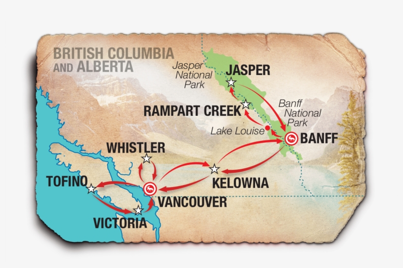 This Map Shows All Routes We Travel In Western Canada - Tour Rocky Mountain Canada Map, transparent png download