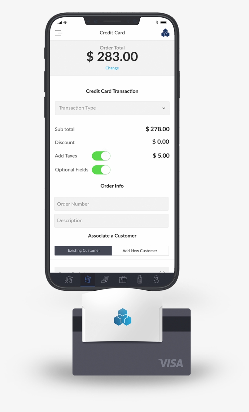 Helcim Mobile Payment App On Iphone X With Card Reader - Mobile Device, transparent png download