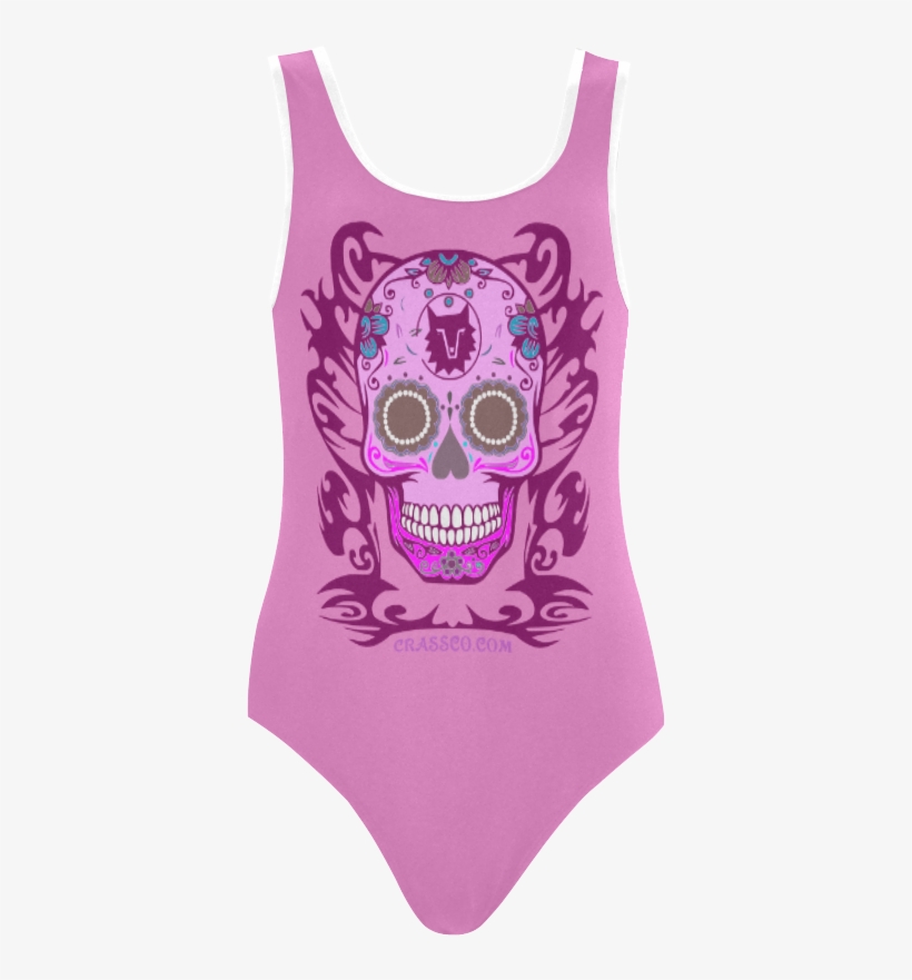 Skull Pink Vest One Piece Swimsuit - Maillot, transparent png download