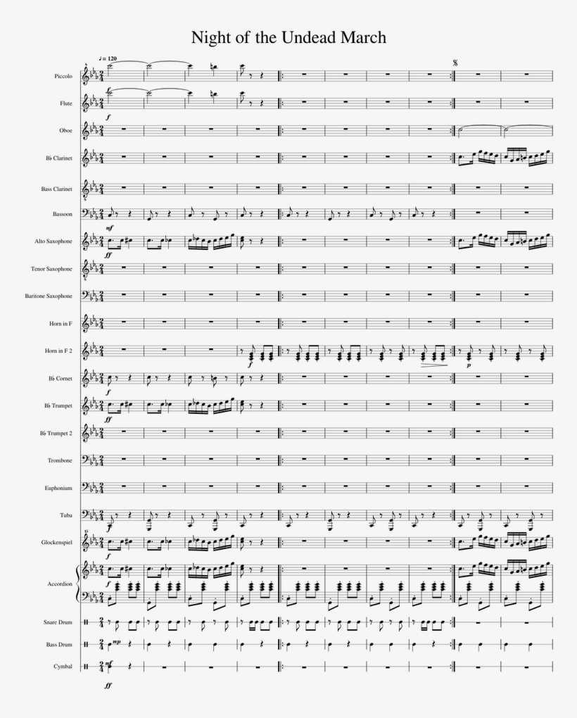 Night Of The Undead March Sheet Music For Flute, Clarinet, - Document, transparent png download