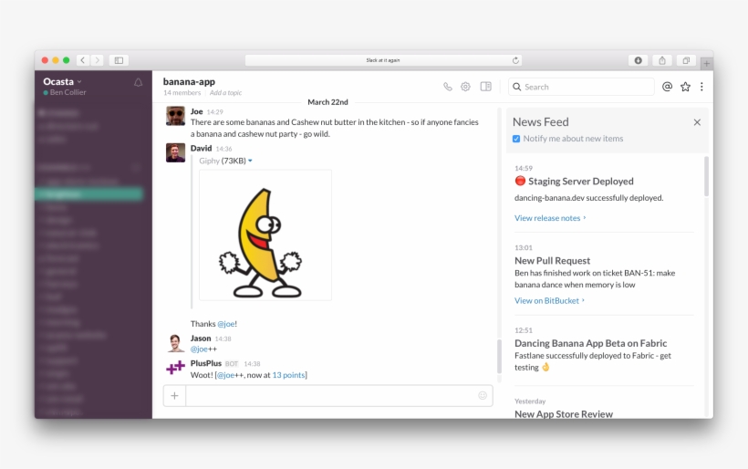 Slack News Feed Mockup - Peanut Butter Jelly Time, transparent png download