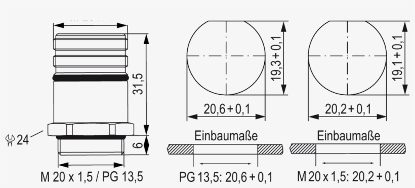 M 23 Signal Panel Connector, Single Hole Mounted, For - Diagram, transparent png download