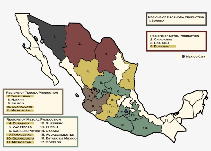 Maps Of Mexican Spirit Production - Map, transparent png download