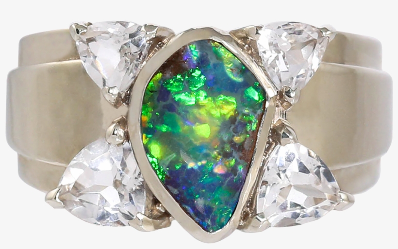 Boulder Opal & White Topaz Cluster Ring, transparent png download