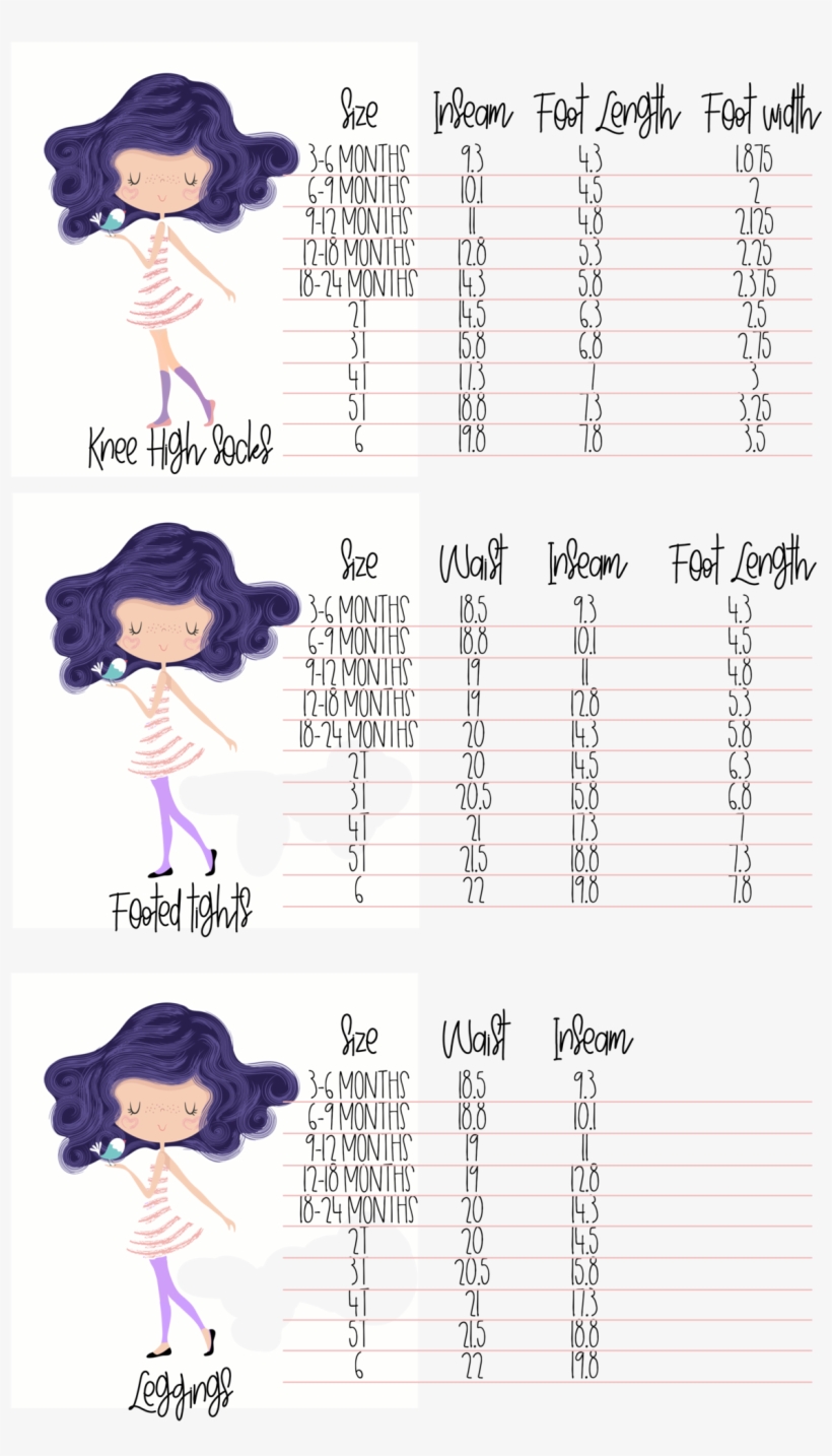 Size Guide For Knee High Socks And Tights - Doll, transparent png download