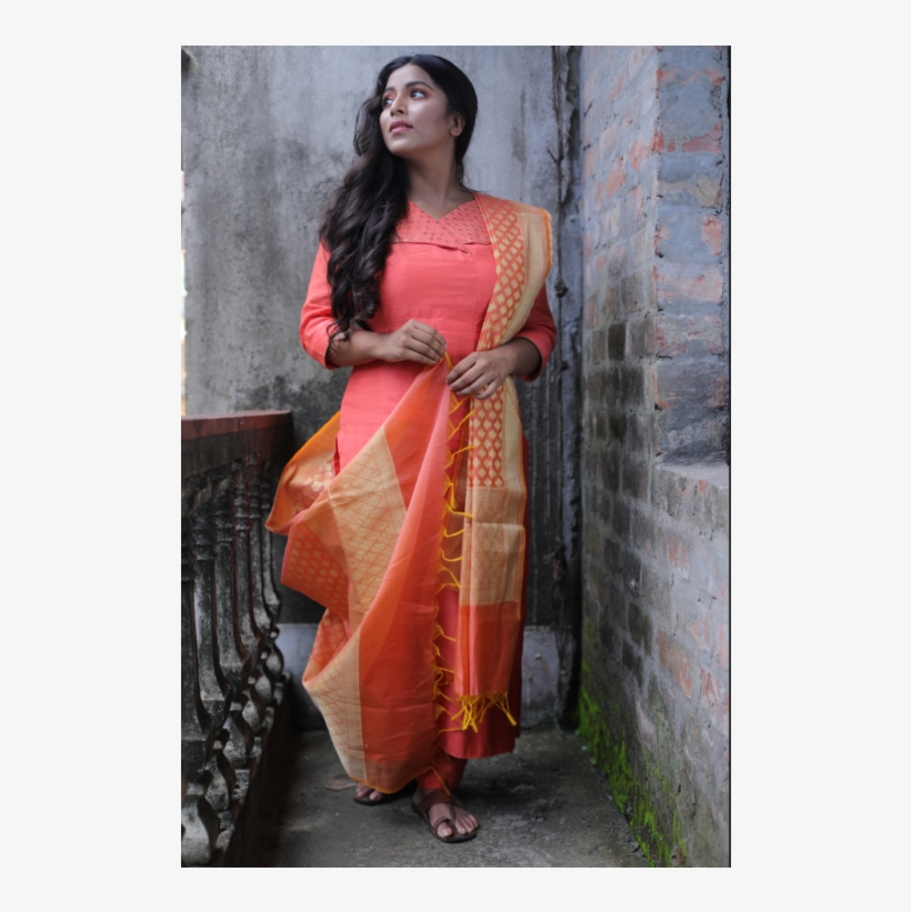 Peach Kurta Set With Sequence Detaling Paired With - Photo Shoot, transparent png download