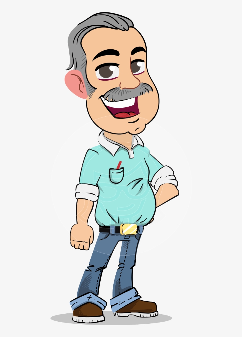 Simple Style Cartoon Of A Elderly Man With Mustache - Cartoon, transparent png download