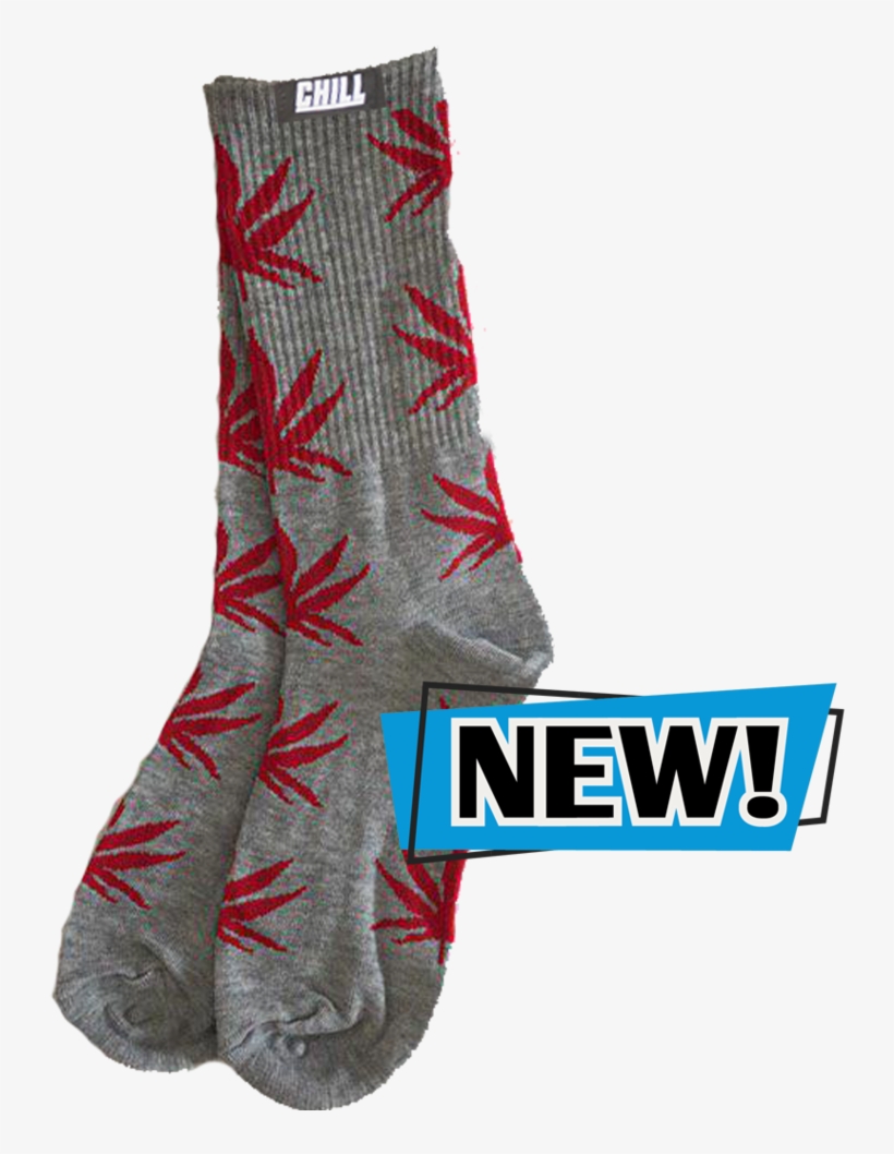 Chill Vibes Grey Red Leaf Socks - Sock, transparent png download