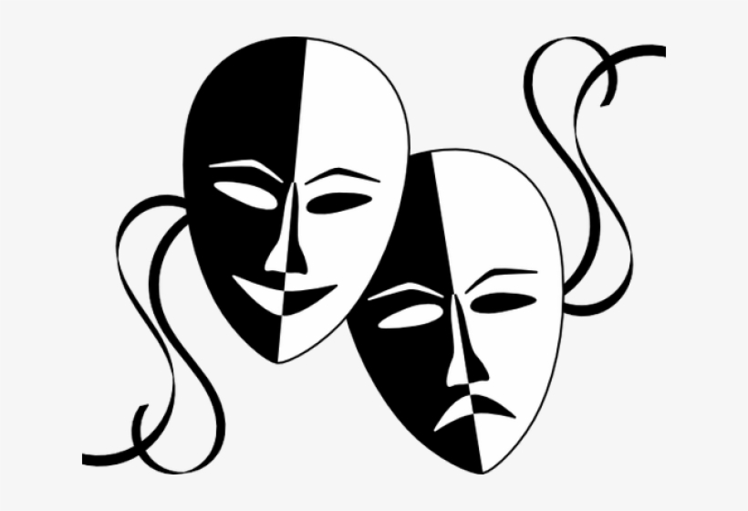 Mask Clipart Drama - Black And White Drama Mask, transparent png download