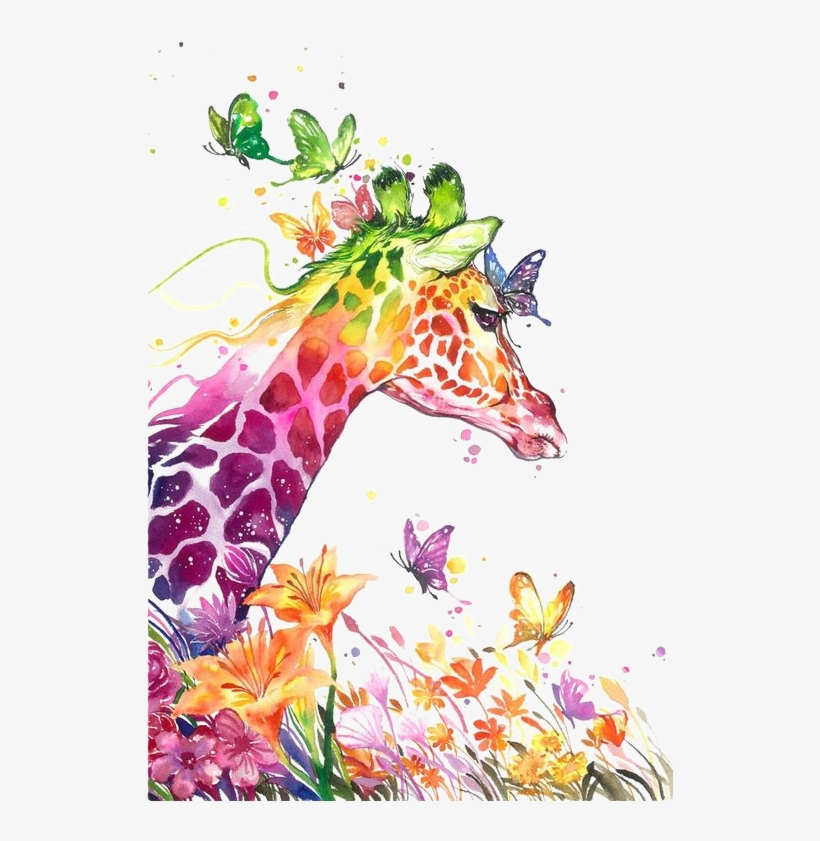 Arts Canvas Watercolor Visual Giraffe Print Painting - Giraffe Diamond Painting, transparent png download