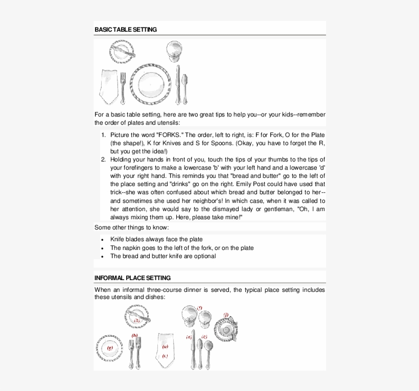 Docx - Place Setting Diagram, transparent png download