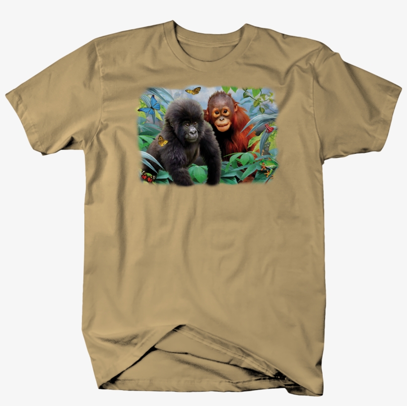 Baby Girlla And Baby Chimpanzee Sitting Jungle Shirt - T-shirt, transparent png download