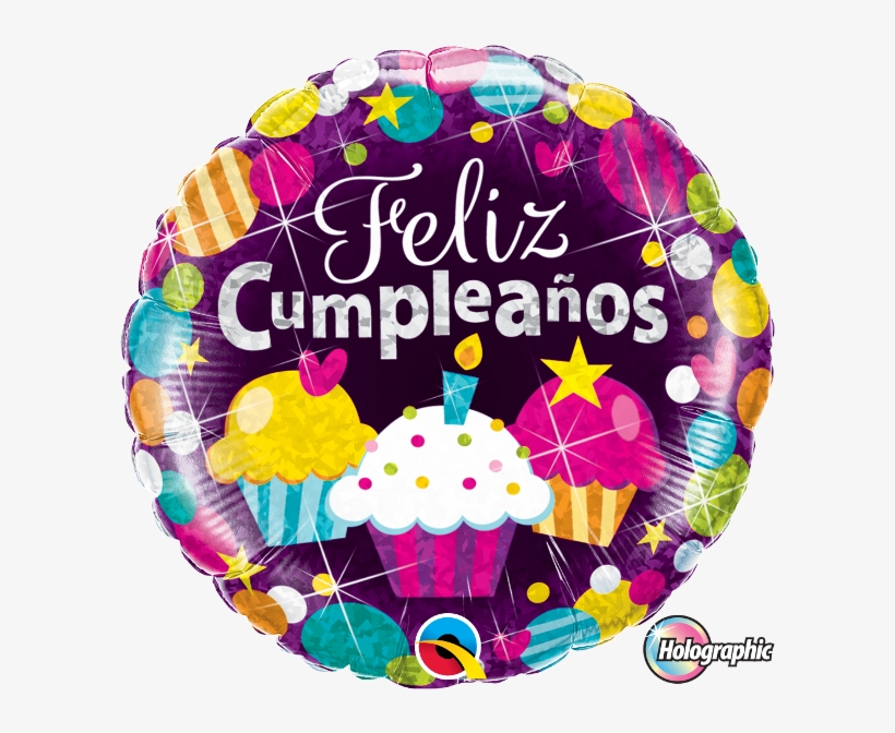 Globo Metalizado 18″ Feliz Cumpleaños Cupcakes Holografico - Feliz Cumpleaños Marbelly, transparent png download