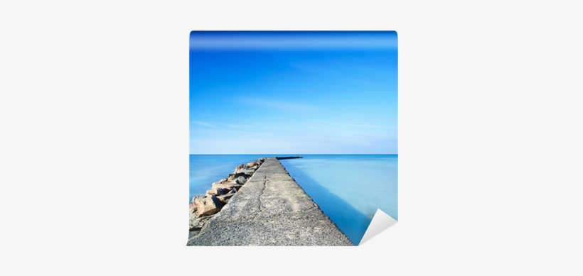 Concrete And Rocks Pier Or Jetty On Blue Ocean Water - Concrete & Rocks Pier - Seascape Photo Metal (grey), transparent png download