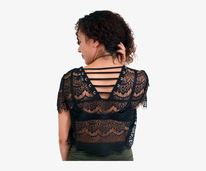 Black Lace Crop Top - Blouse, transparent png download