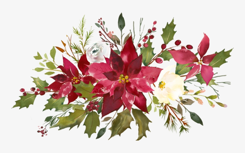 Фото, Автор ✿lili@ ✿ На Яндекс - Merry Christmas Poinsettias Holly And Berries Card, transparent png download