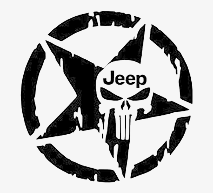 Jeep Punisher Star Decal Punisher Skull Decal, The - Jeep Star W/ Punisher Skull Premium Decal 5 Inch Whtie, transparent png download