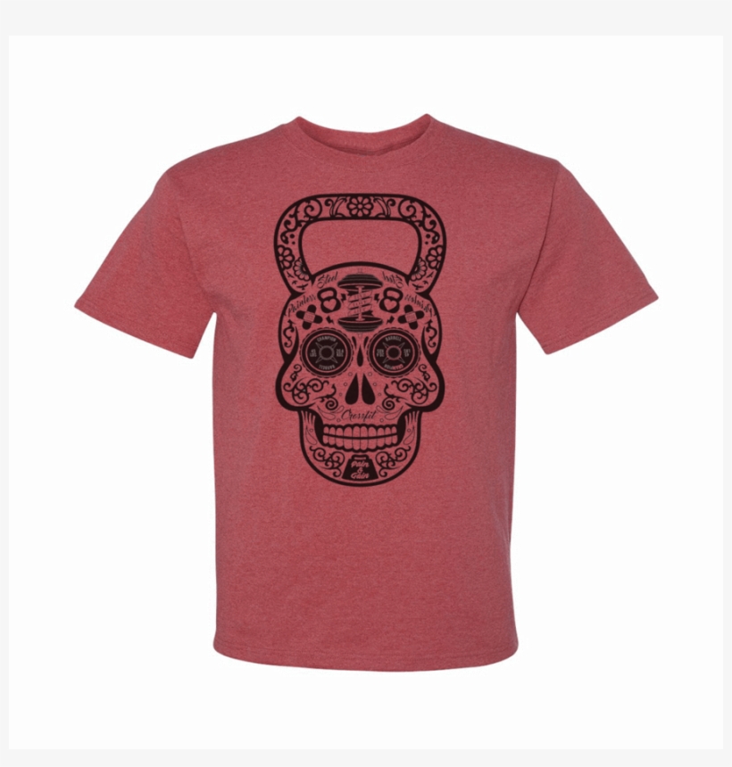 Day Of The Dead Skull Kettlebell Distressed Style Shirt - Skull, transparent png download