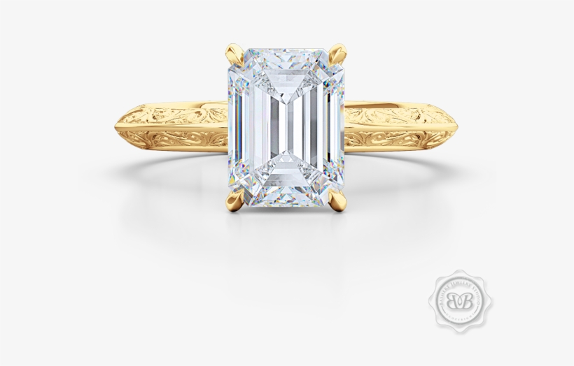 Signature Solitaire Engagement Ring Featuring An Emerald - Yellow Gold Emerald Cut Engagement Rings On Hand, transparent png download
