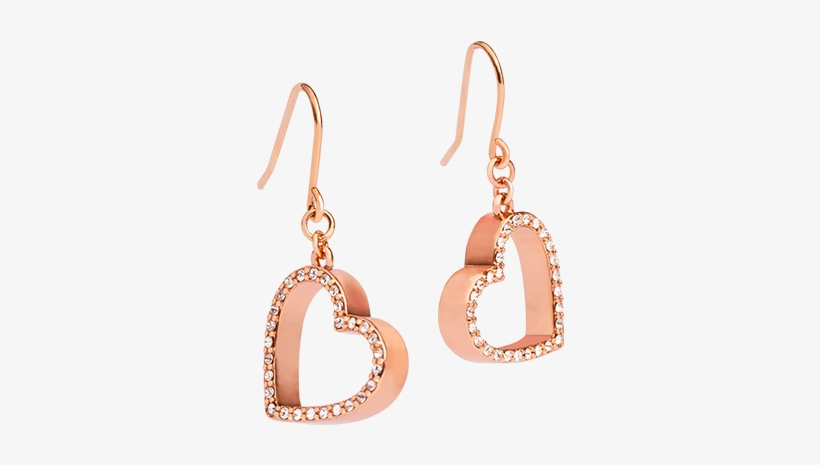 Rose Gold Heart Drop Earrings With Swarovski Crystals - Earrings, transparent png download