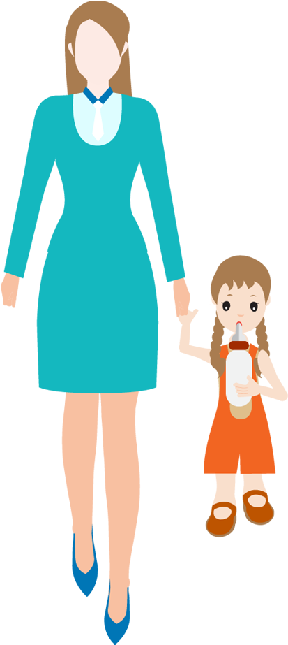 Cartoon Woman Holds The Hand Of A Small Child - Woman With Child Cartoon (420x930), Png Download