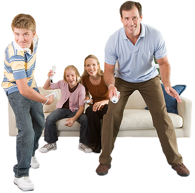 In - Family Playing Nintendo Wii (385x381), Png Download