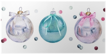 Set Of Watercolor Christmas Glass Balls With Bows And - Christmas Day (400x400), Png Download