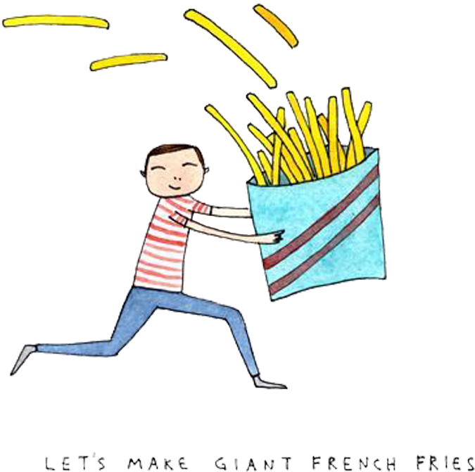 French Fries Drawing Watercolor Painting Illustration - Drawing (1000x1000), Png Download