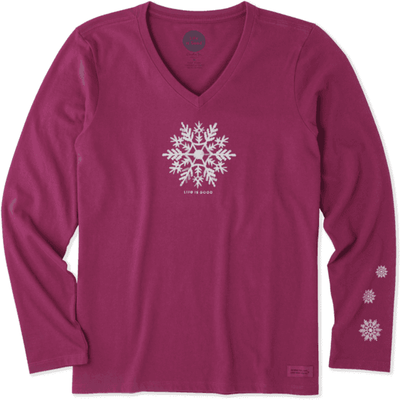 Women's Watercolor Snowflake Long Sleeve Crusher Vee - Long-sleeved T-shirt (570x570), Png Download