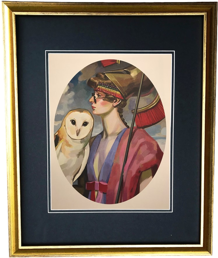 Vintage Gold Frame Gucci Roman Woman Owl Portrait Illustration (816x970), Png Download
