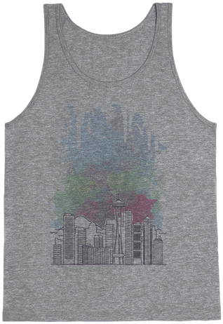 Seattle Graphic Watercolor Cityscape Tank Top - Happiness Is Camping With My Dog Tank Top: Funny Tank (484x484), Png Download