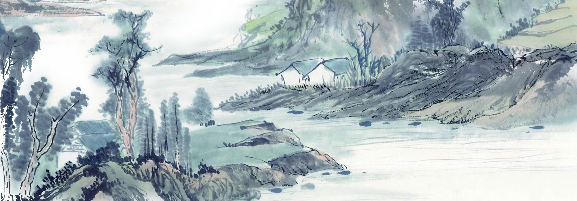 Graphic Library Library Watercolor Landscape Painting - Watercolor Painted Mountain Png (1920x669), Png Download