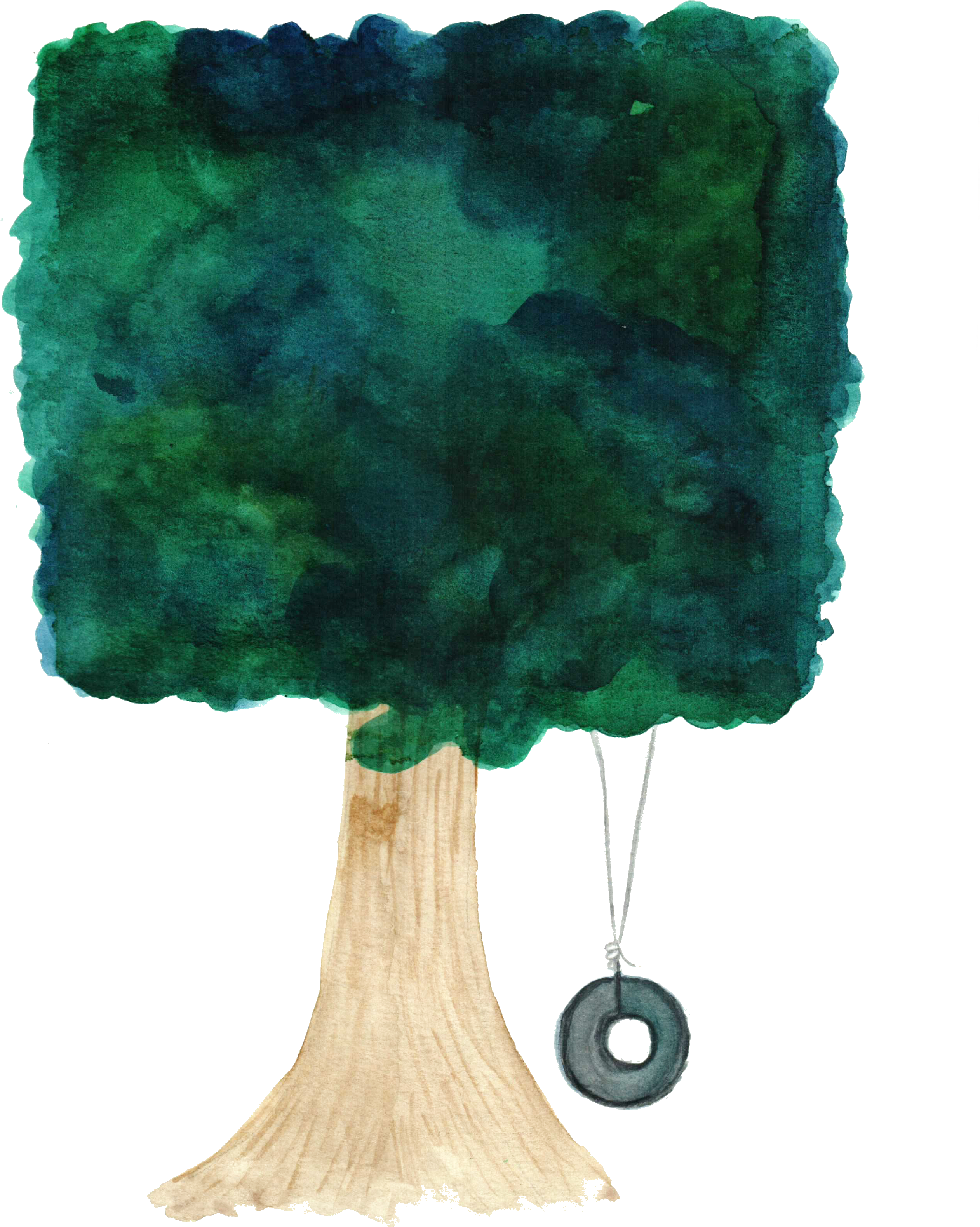 Watercolor Painted Tree With A Tire Swing - Watercolor Painting (2576x3552), Png Download