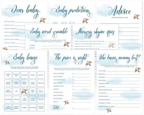 Blue Baby Shower Games Printables With Watercolor Clouds - Watercolor Painting (480x600), Png Download